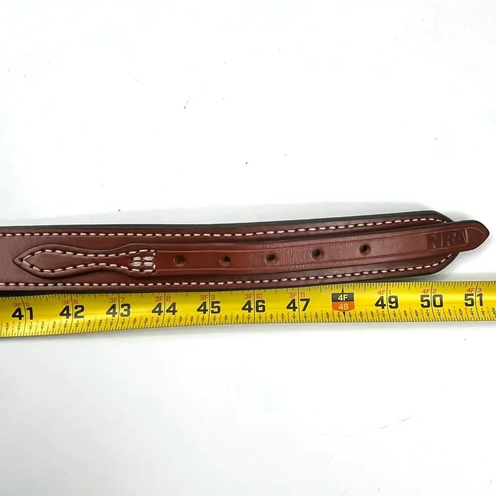 Aker NRA Walker Ranger Belt Sz46 Brown Leather Brass Buckle Made in USA B10-46